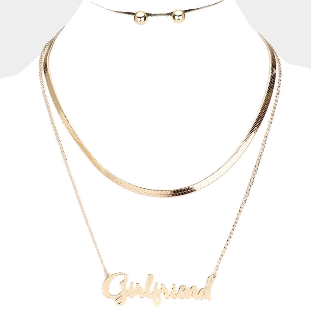 Gold Double Layered GIRLFRIEND Pendant Necklace